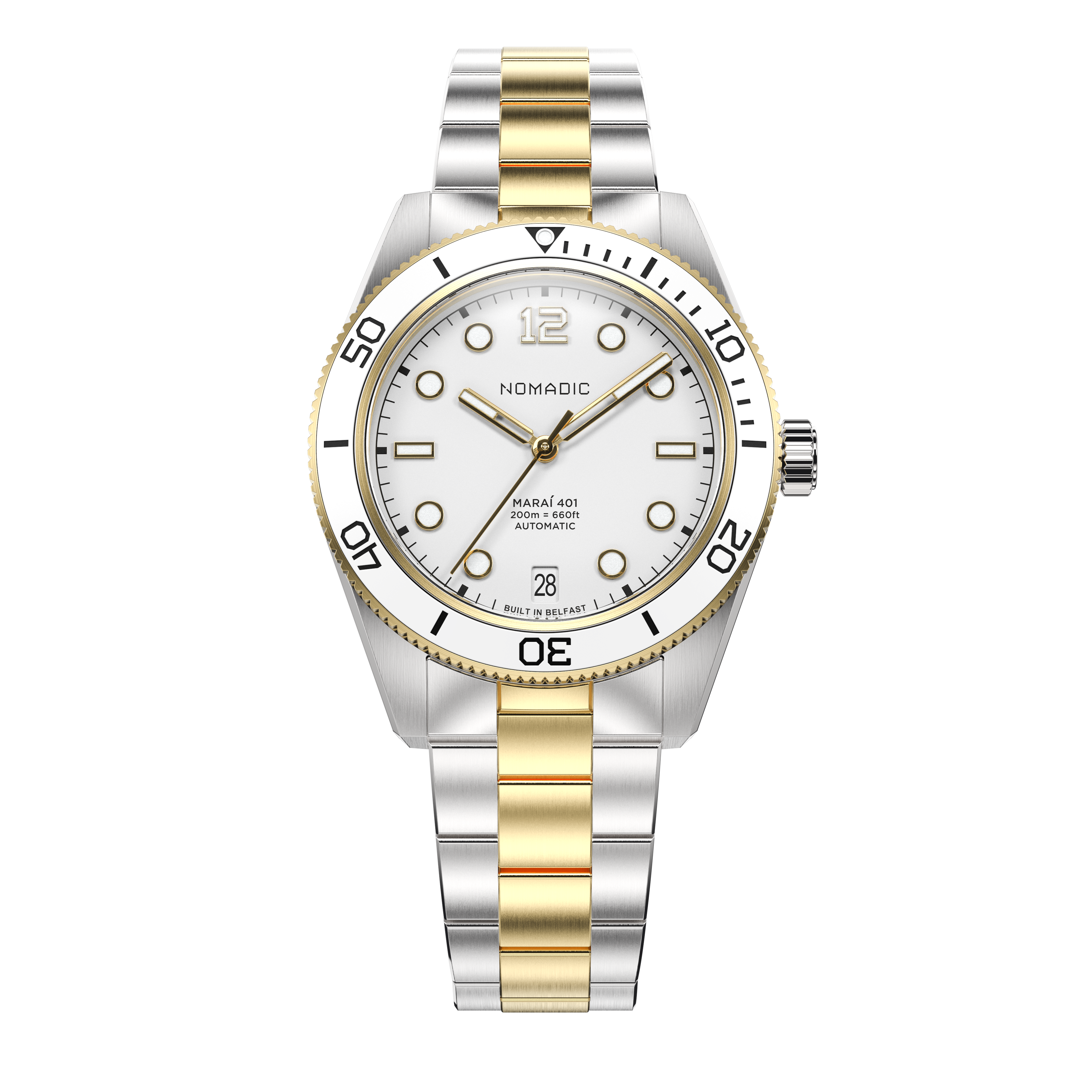 White & Gold - Maraí 401 Prestige Compact - 36mm 18K Gold Dive Watch (2026 Edition)