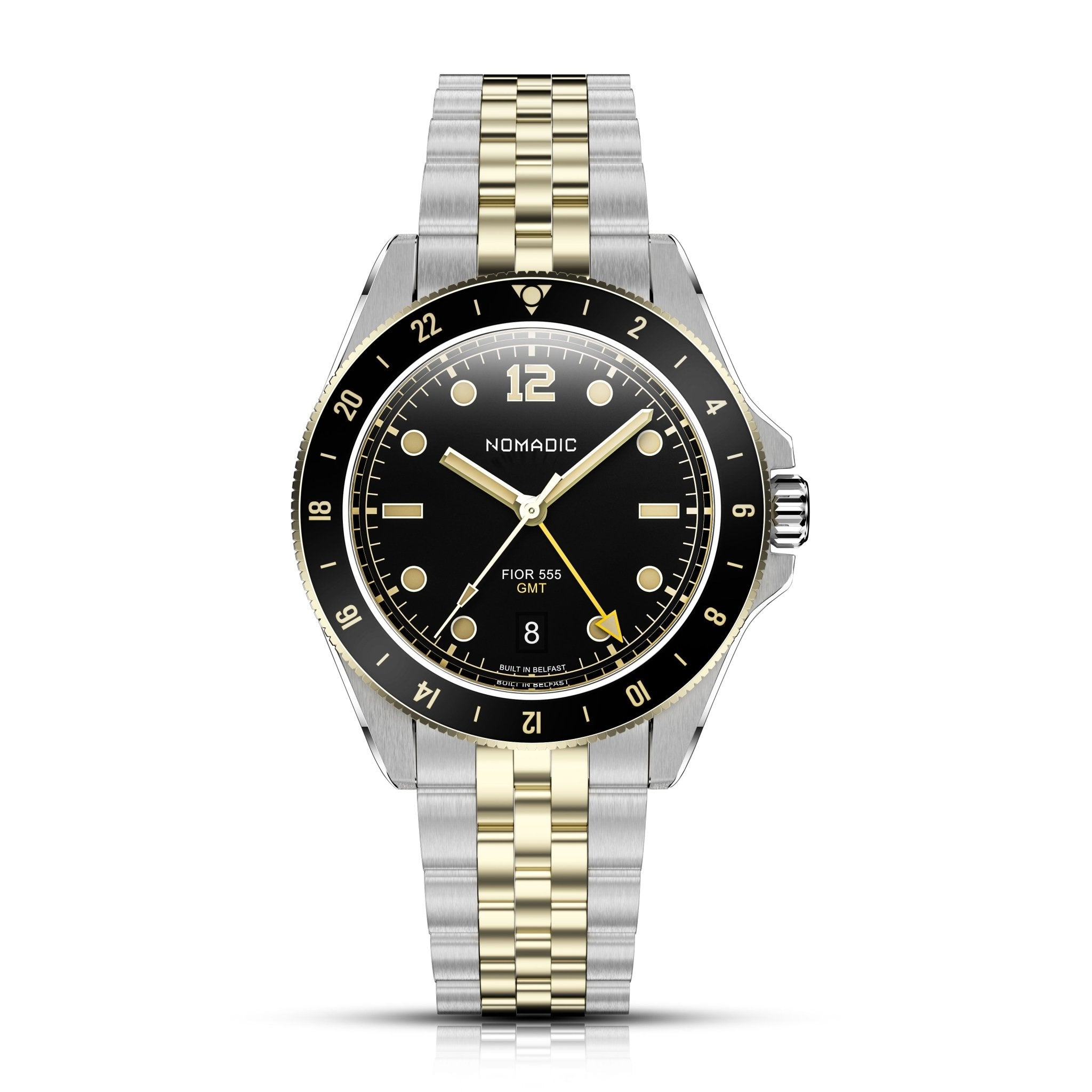 Fíor 555 Prestige - 18k Gold (PVD) GMT Watch (41mm) - Classic Black and Gold
