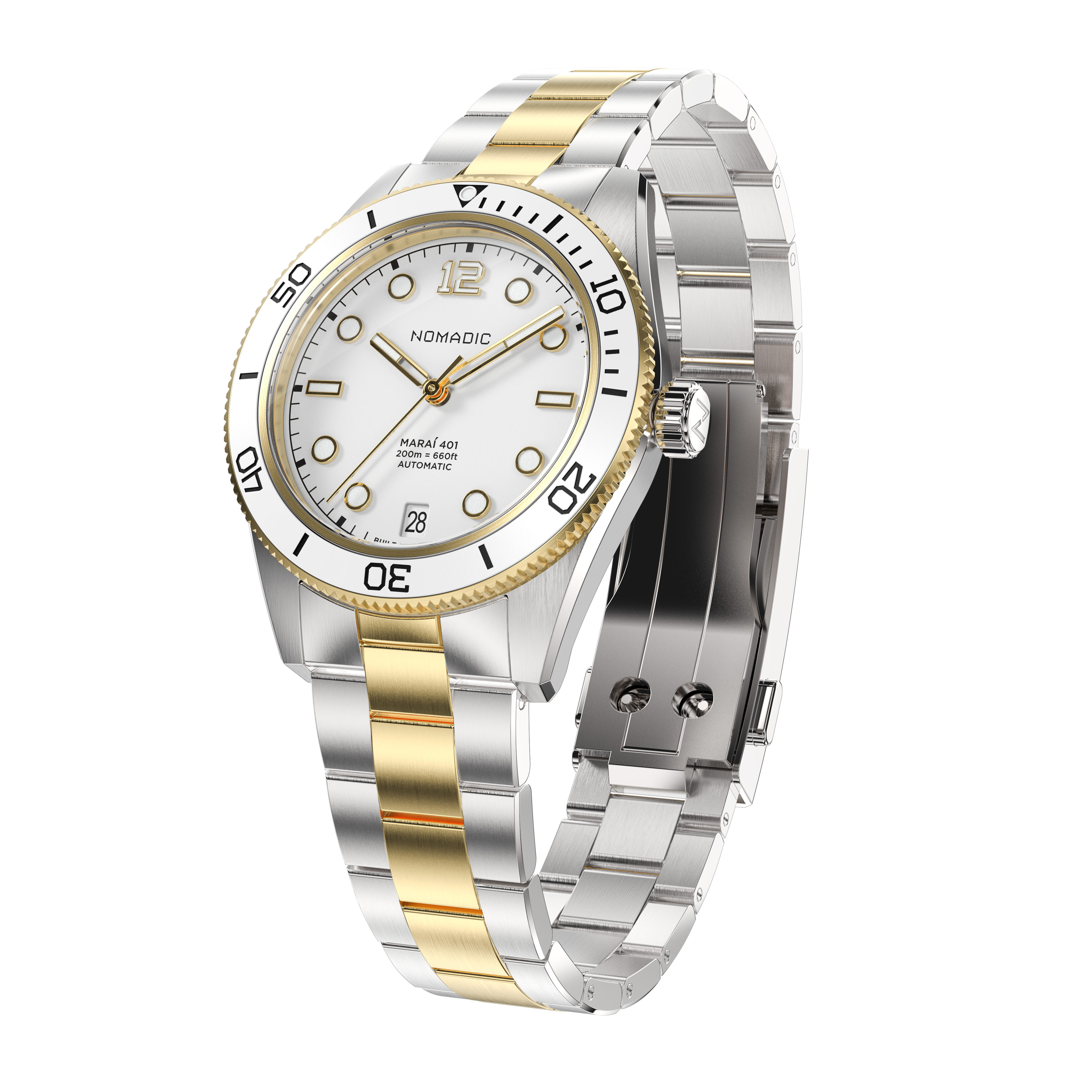 White & Gold - Maraí 401 Prestige Compact - 36mm 18K Gold Dive Watch (2026 Edition)