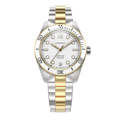 White & Gold - Maraí 401 Prestige Compact - 36mm 18K Gold Dive Watch (2026 Edition)