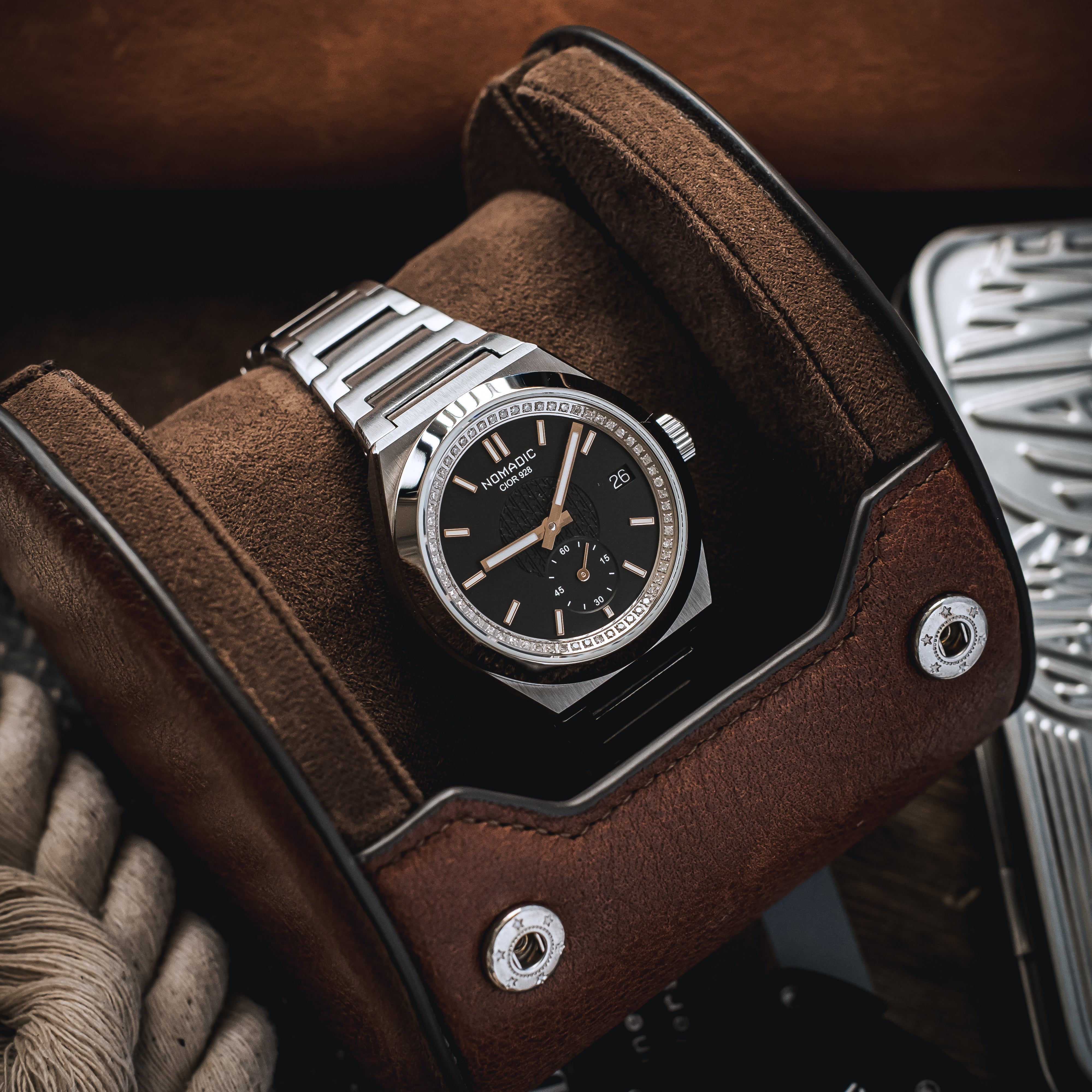 Cíor 928 - Luxury Sports Watch (36mm) - Black and Rose Gold with Diamonds