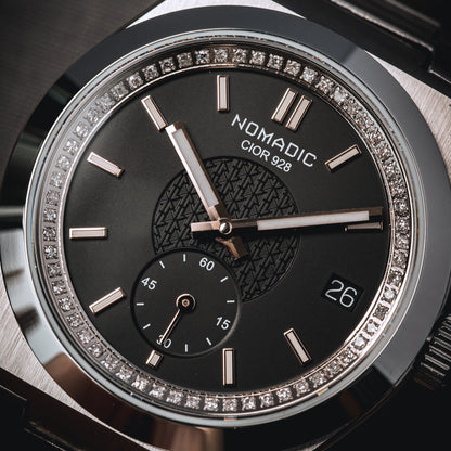 Cíor 928 - Luxury Sports Watch (36mm) - Black and Rose Gold with Diamonds