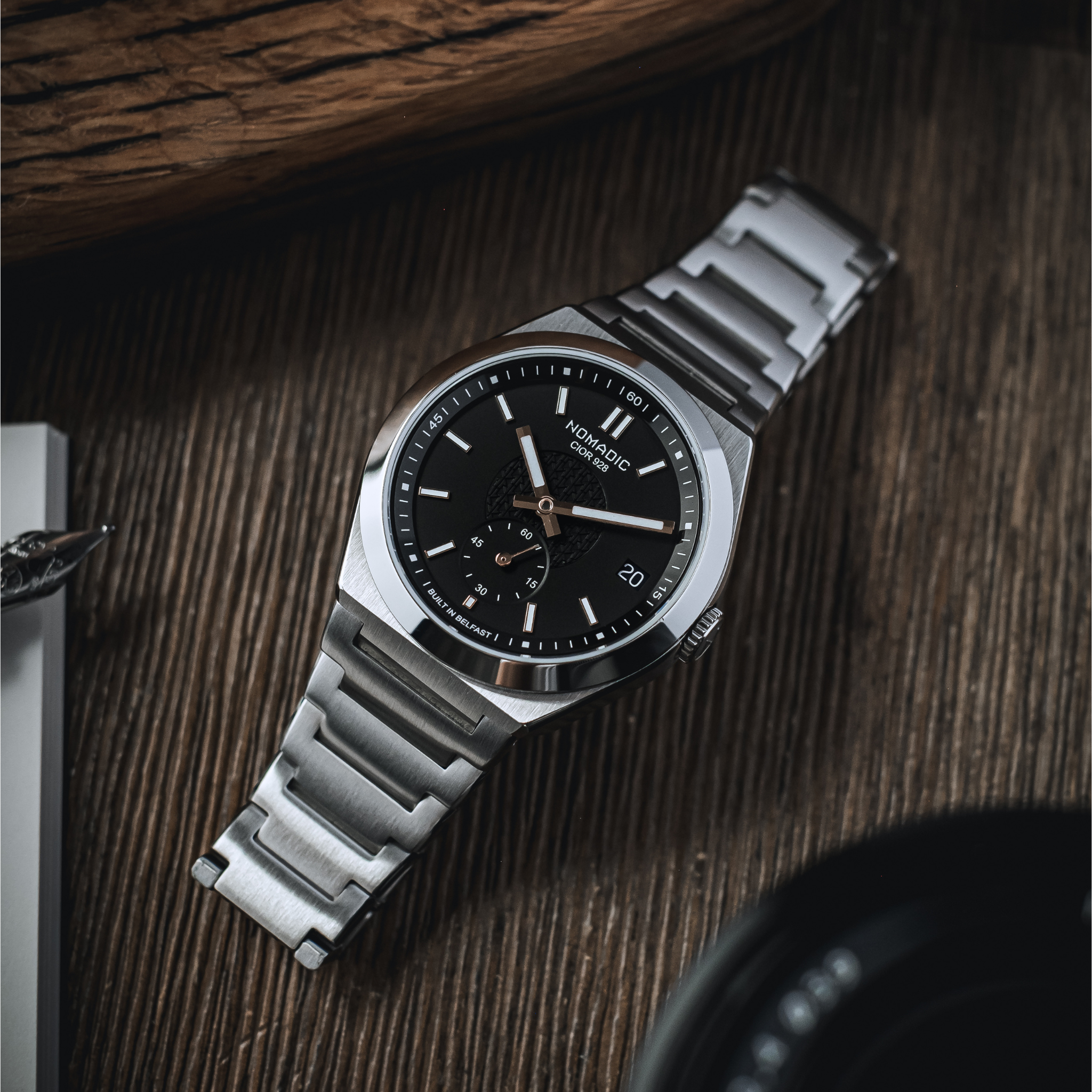 Cíor 928 - Luxury Sports Watch (36mm) - Black and Rose Gold with Diamonds