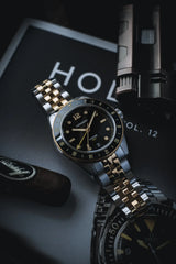 Fíor 555 Prestige - 18k Gold (PVD) GMT Watch (41mm) - Classic Black and Gold